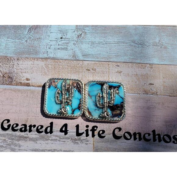 Cactus concho turquoise leather embellishments, custom conchos, screwback concho - Picture 1 of 3
